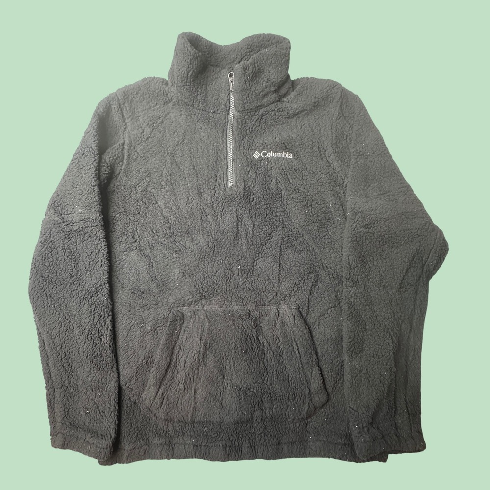 Columbia Fleece Pullover Boys L Black Sherpa Quarter Zip AB8532 High Pile Cozy